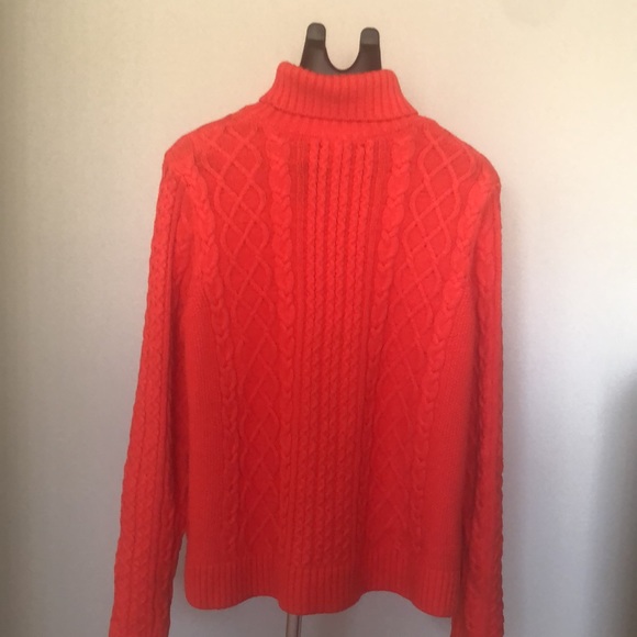 Lands End Cable Knit Turtle Neck Blood Orange Sweater Sz XL - Picture 3 of 12